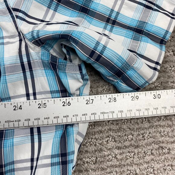 Eddie Bauer TRAVEX Shirt Men Extra Large XL Blue White Plaid Button Up Polo - Picture 8 of 9